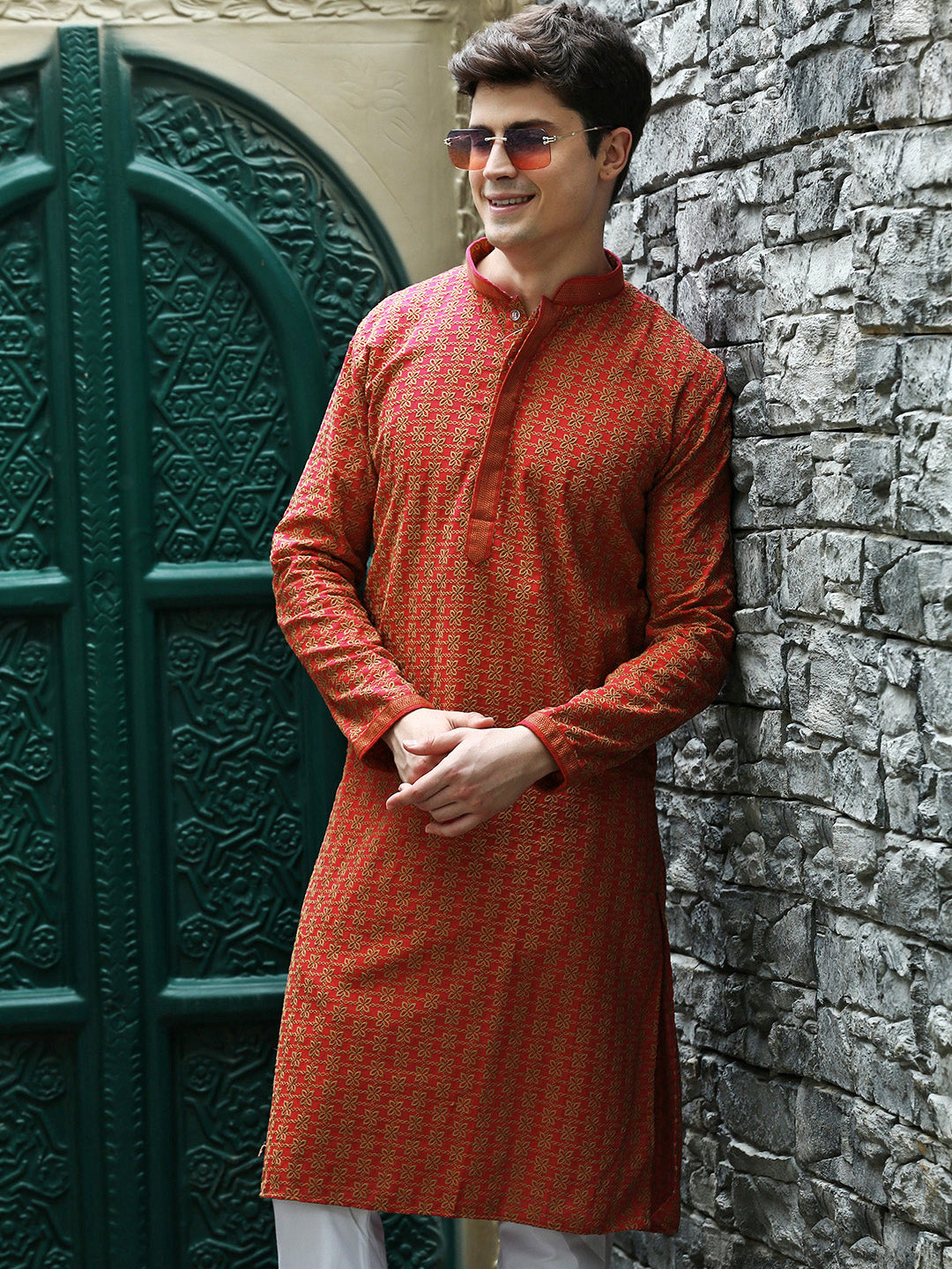 White Cotton Mens Designer Chikan Kurta, Band Collar at Rs 1550/piece in  Lucknow